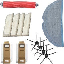 Parmis Roborock Uyumlu G10 Robot Süpürge Ana Fırça Hepa Filtre X4 Yan Fırça Siyah X4 Mop Bezi X2 Toz Torbası X2