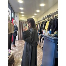 Kuşaklı Astarlı Uzun Trençkot - Antrasit