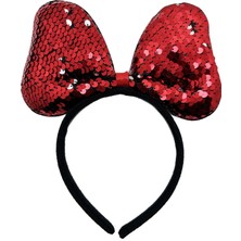 İrgit Store Renk Değiştiren Pullu Payetli Fiyonk Parti Tacı Kırmızı Gümüş Renk 20X16 cm