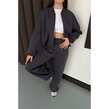 Neşeli Butik Kadın Antrasit Fermuarlı 3 Iplik Eşofman Takımı NBESF01