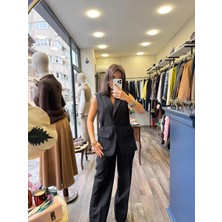 Pamuklu Kumaş Cep Detaylı Yelek/pantolon Alt Üst Takım - Siyah