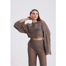 Yuga Knitting Kadın Triko Örgü Basic Pantolon-Üst Takım Kombin Plaj Elbisesi