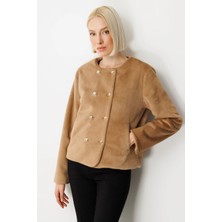 Ekol Kadın Peluş Kumaşlı Düğmeli Vizon Ceket 05103