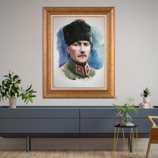 Giyense Özel Seri Altın Paspartulu Çerçeveli Atatürk Tablo TR523