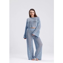 Yuga Knitting Kadın Triko Örgü Basic Pantolon-Üst Takım Kombin Plaj Elbisesi