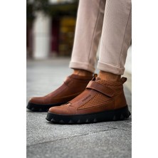 Zapatos CH103 Pyramid Long Erkek Spor Günlük Bağcıksız Cırtlı Cilt Bot Cst - Taba