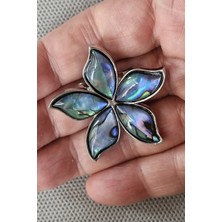 Pozitif Doğal Taş Abalon Shell Çiçek Motifi Sedef Broş BR10-2