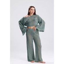 Yuga Knitting Kadın Triko Örgü Basic Pantolon-Üst Takım Kombin Plaj Elbisesi