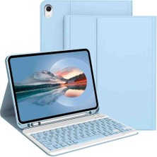 Turotto Samsung Galaxy Tab S7 / S8 / S9 / S9FE / S10FE / S10 Lite Bluetooth Klavyeli Kalem Bölmeli Manyetik Standlı Tablet Kılıfı Açık Mavi