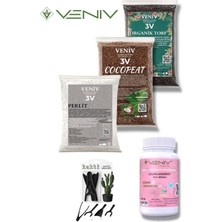 Veniv Organik Bitki Bakım Seti Dikim Seti Hediye - Torf - Cocopeat - Perlit (3X2L) Konsantre Besin 60GR