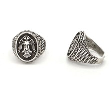 DS LLC Antik Gümüş Kaplama Selçuklu Arması Ayarlanabilir Yüzük Iegtgrs-34