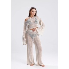 Yuga Knitting Kadın Triko Örgü Basic Pantolon-Üst Takım Kombin Plaj Elbisesi