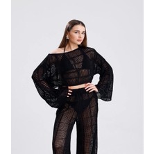 Yuga Knitting Kadın Triko Örgü Basic Pantolon-Üst Takım Kombin Plaj Elbisesi