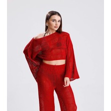 Yuga Knitting Kadın Triko Örgü Basic Pantolon-Üst Takım Kombin Plaj Elbisesi