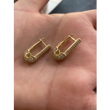 Çelik Kadın 14 K Taşlı Çengelli Iğne Küpe