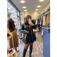 Deri Blazer Ceket - Siyah
