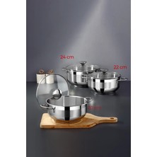 Bonera Berlin Paslanmaz Çelik 6 Parça Indüksiyon Tabanlı Tencere Seti ( 20-22-24)