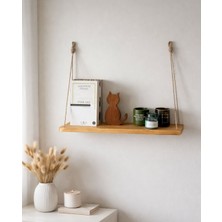 Vobu Home & Life Design Halat İpli Masif Ahşap Duvar Rafı, İskandinav ve Bohem Kitaplık, Dekoratif Mutfak Rafı