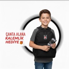 Beşiktaş Siyah Okul Sırt Çantası Yanında Ekose Kalemlik Hediyeli