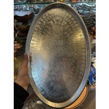 Maraş Bakırcılık - Oval Oyma Işlemeli Kalın Bakır Tepsi 43 cm Muadili – Içi Dışı Kalaylı 900 gr El Yapımı