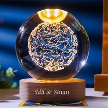 PremiumPort Kişiye Özel Büyük Boy Işıklı Ahşap Yıldız Haritası Temalı Cam Küre 8cm
