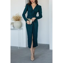 Neşeli Butik Kadın Büzgü Detaylı Simli Gece Elbisesi NBMY3633