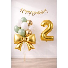 Patladı Gitti Gold Fiyonk 2 Yaş Doğum Günü Balon Seti