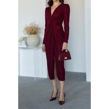 Neşeli Butik Kadın Büzgü Detaylı Simli Gece Elbisesi NBMY3633