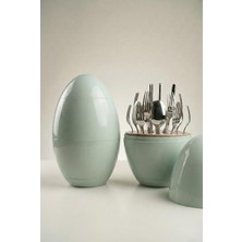 Onon Assos 6 Kişilik 24 Parça Yeşil Yumurta Standlı Çatal Kaşık Bıçak Takımı