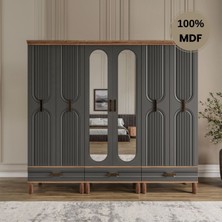 Comiet Zen 6 Kapak Mdf Ayaklı Tasarım Aynalı Country Gardırop