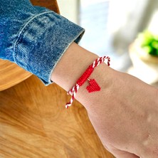 Atelier Çağla Kırmızı Miyuki Kalp Marteniçka Kırmızı Beyaz Bileklik