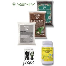 Veniv Organik Bitki Bakım Seti Dikim Seti Hediye-Torf-Cocopeat-Perlit (3X2L) Konsantre Besin 60GR