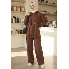 İlkimay.com Kapüşonlu Tunik Pantolon Takım 1682 - Kahve
