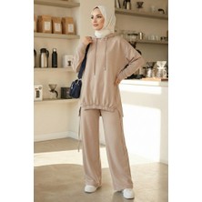 İlkimay.com Kapüşonlu Tunik Pantolon Takım 1682 - Vizon