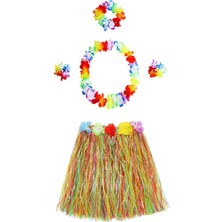 DS LLC Yetişkin ve Çocuk Uyumlu Luau Aloha Hawaii Kolye Renkli Etek Taç ve Bileklik Seti Iegtgrs-34