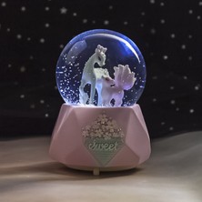 PremiumPort Büyük Pembe Kar Küresi Işıklı, Müzikli ve Püskürtmeli 16X12CM