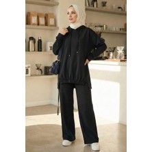 İlkimay.com Kapüşonlu Tunik Pantolon Takım 1682 - Siyah