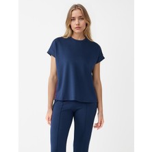 Jimmy Key Lacivert Bisiklet Yaka Kısa Kollu Şerit Detaylı Örme Tişört