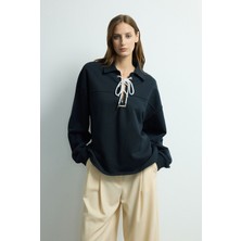 Love My Body Moda Tutkusu Kuş Gözlü Uzun Kol Sweatshrt Lacivert 187M2272000