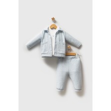 Myroka 3'lü Ayıcık Nakışlı Erkek Takım Mavi