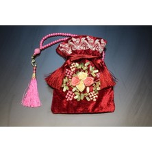 Huzur Çeyiz El Işi Kadife Kese ve Vavlı Püsküllü Inci Namaz Tesbihi