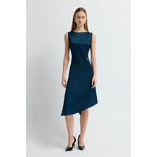 Love My Body Asimetrik Saten Elbise Petrol 124L9743001