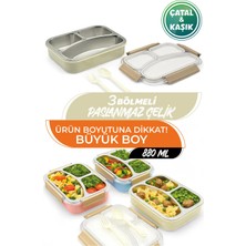 M&L Lunch Box 3 Bölmeli Paslanmaz Çelik Yemek Termosu - 880 ml Isı Korumalı Beslenme Kutusu