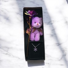 Masalsı Concept  Sevgiliye Hediye Aşkın Mor Işıltısı | Ayıcıklı Sonsuz Gül ve Taşlı Kolye Hediye Seti