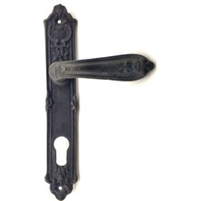 Nuveden Antika Tarz Dekoratif Pirinç Çiçekli Yale Kapı Kolu - 240X40 Mm, Oksit DIE-RSTG34