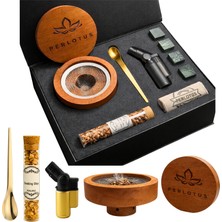Perlotus Premium Kutulu Ahşap Viski Tütsüleme Seti Tüm Bardaklara Uygun Aparat, Talaş, Pürmüz, Viski Taşı