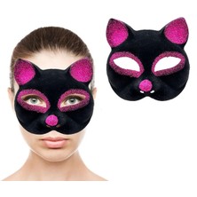 Nuveden Siyah Renk Fuşya Simli Süet Kaplama Kedi Maskesi 18X14 cm DIE-RSTG34