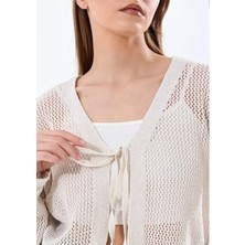 Yuga Knitting Kadın Ajurlu Delikli Triko Bağlamalı Mevsimlik Basic Hırka