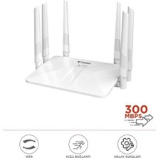 Nuveden Beyaz Kablosuz 300MBPS Wifi Router 6 Güçlü Anten Geniş Kapsama 2.4ghz 4 Portlu WR50Q DIE-RSTG34