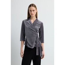 Love My Body Kadife Anvelop Bluz Gri 115L9428006